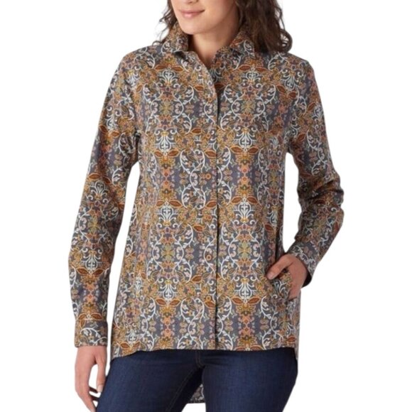 Duluth Trading Print Maker Poplin Tunic Shacket Womens Size XL Crisscross Back - Picture 9 of 11